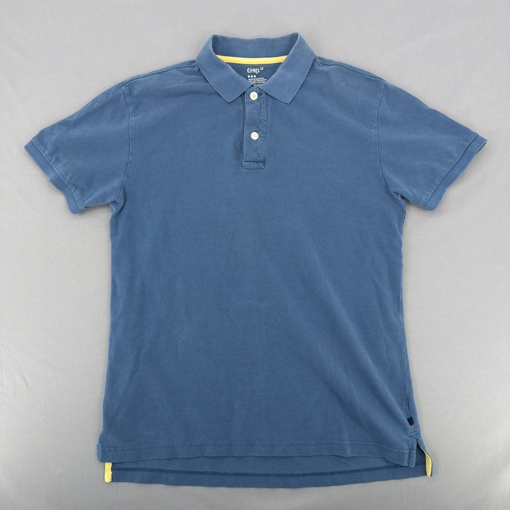 Gap Polo Shirt Men's Medium Blue Short Sleeve Cotton Distressed Classic Preppy - Picture 2 of 7